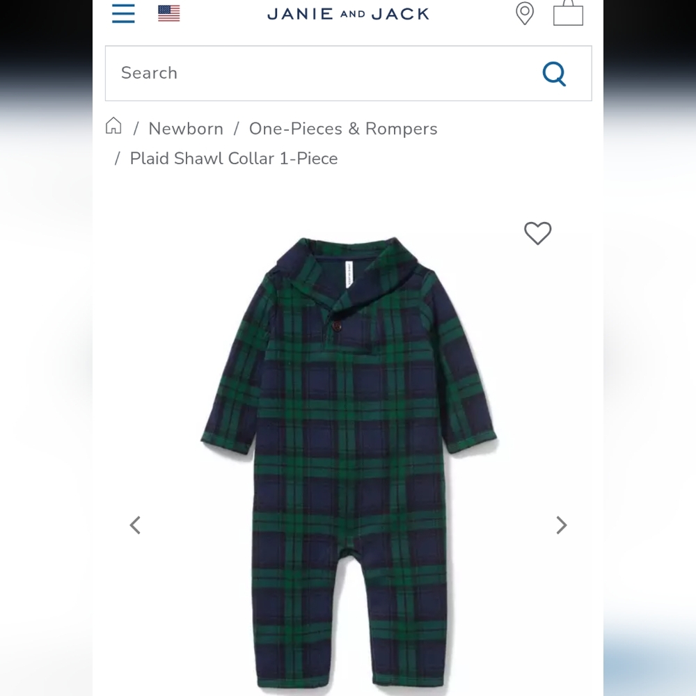 Janie & Jack Emerald Plaid Shawl Collar Outfit ~ 3/6 mo
